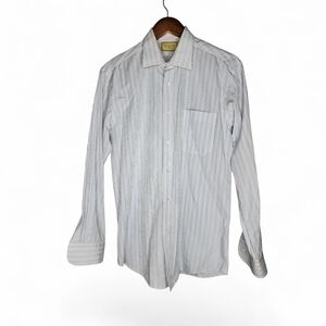 Bristol Cotton Dress Shirt in White and Blue Stripe Size 15 1/2 33